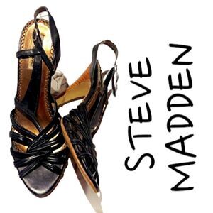 Steve Madden heels black leather womens size 8.5 strappy